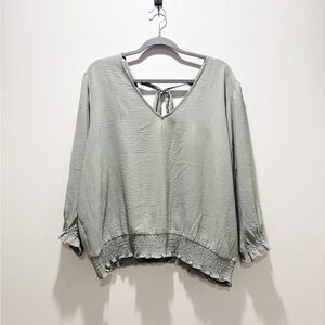 Maurices Sage Green V-Neck Tie-Back Pullover Blouse Peasant Chic NEW Size 2X